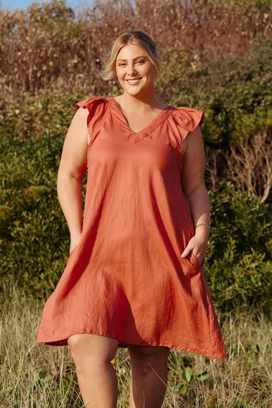 Rivka Linen Short Dress in Desert Rose sold by Adrift