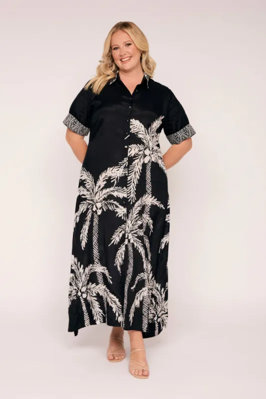 Gracie Shirt Dress in Sunset Palms sold by Adrift