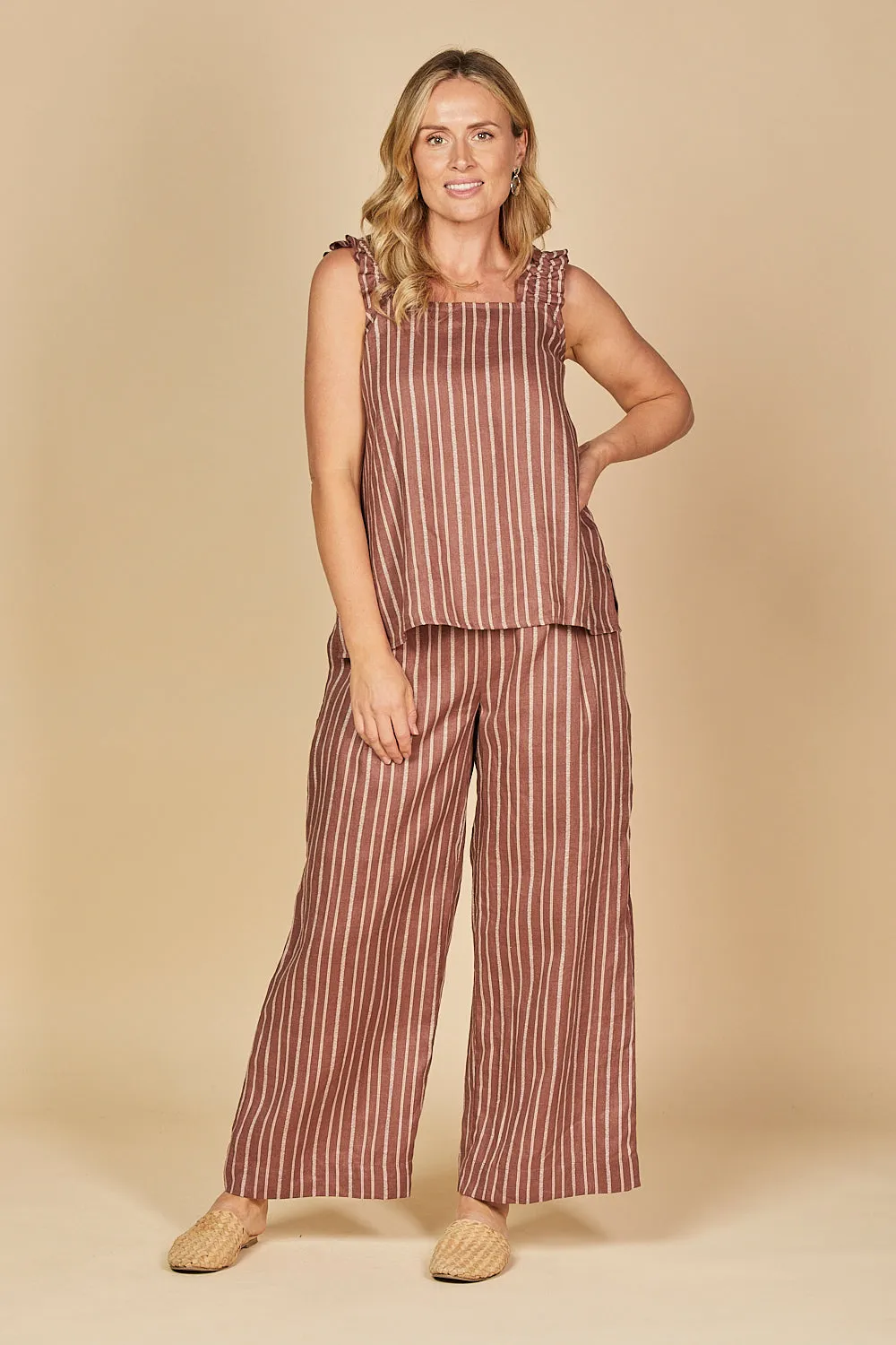 Liliana Linen Wide Leg Pant in Nutmeg sold by Adrift product image thumbnail 2