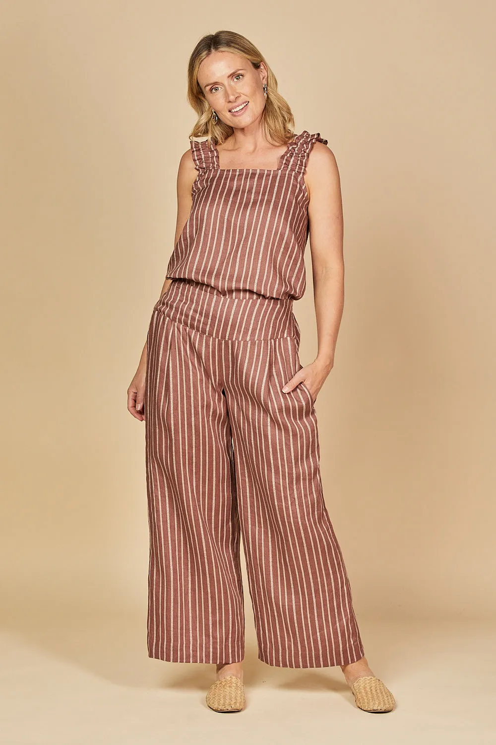Liliana Linen Wide Leg Pant in Nutmeg sold by Adrift product image thumbnail 5