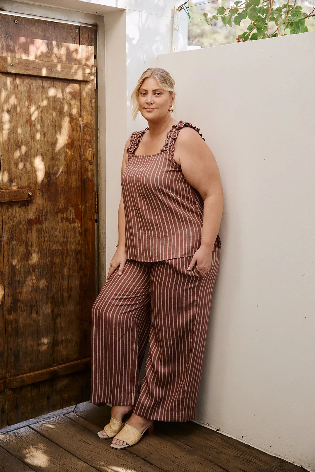 Liliana Linen Wide Leg Pant in Nutmeg sold by Adrift