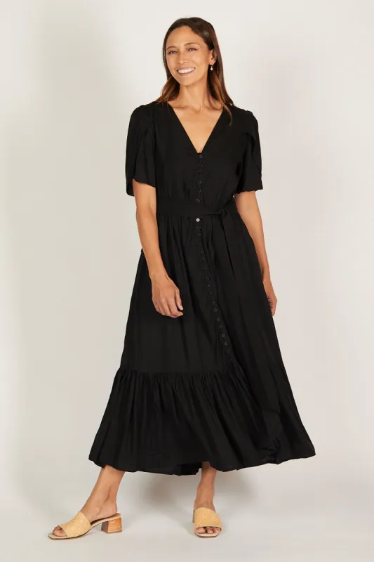Savelle Tulip Sleeve Dress in Black sold by Adrift