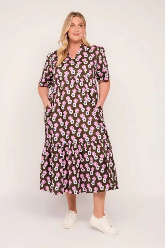 Sabre V-Neck Dress in Kabuki sold by Adrift