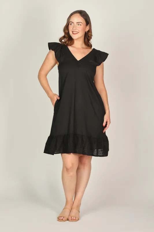 Rivka Short Broderie Anglaise Dress in Black sold by Adrift