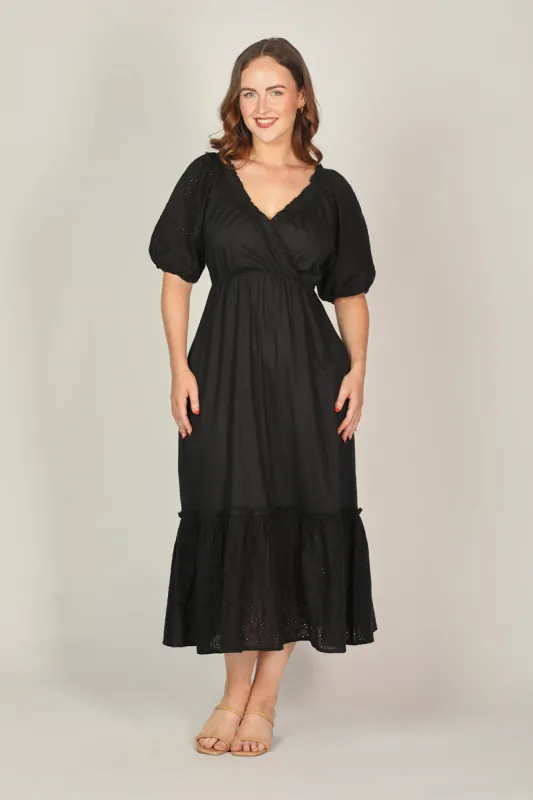 Alison Broderie Anglaise Dress in Black sold by Adrift