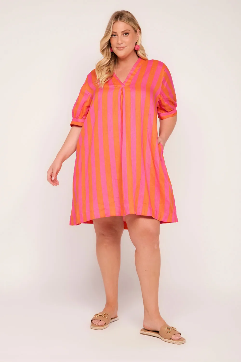 Kora A-Line Puff Sleeve Linen Dress in Afterglow sold by Adrift product image thumbnail 2
