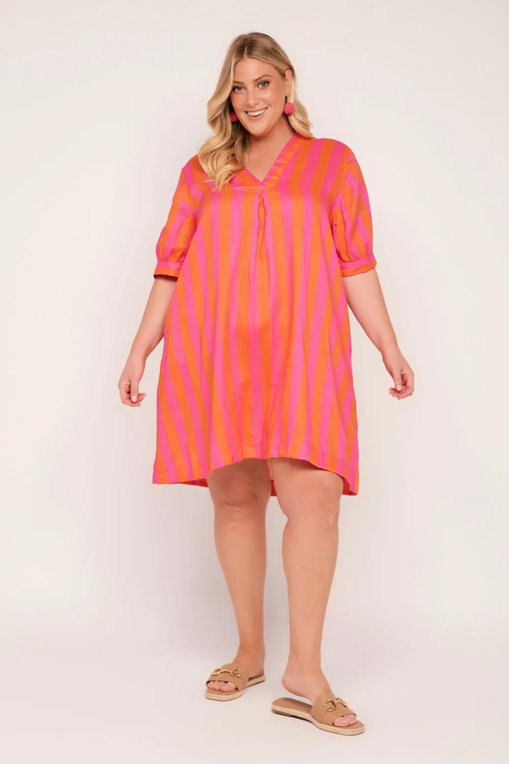 Kora A-Line Puff Sleeve Linen Dress in Afterglow sold by Adrift product image thumbnail 3