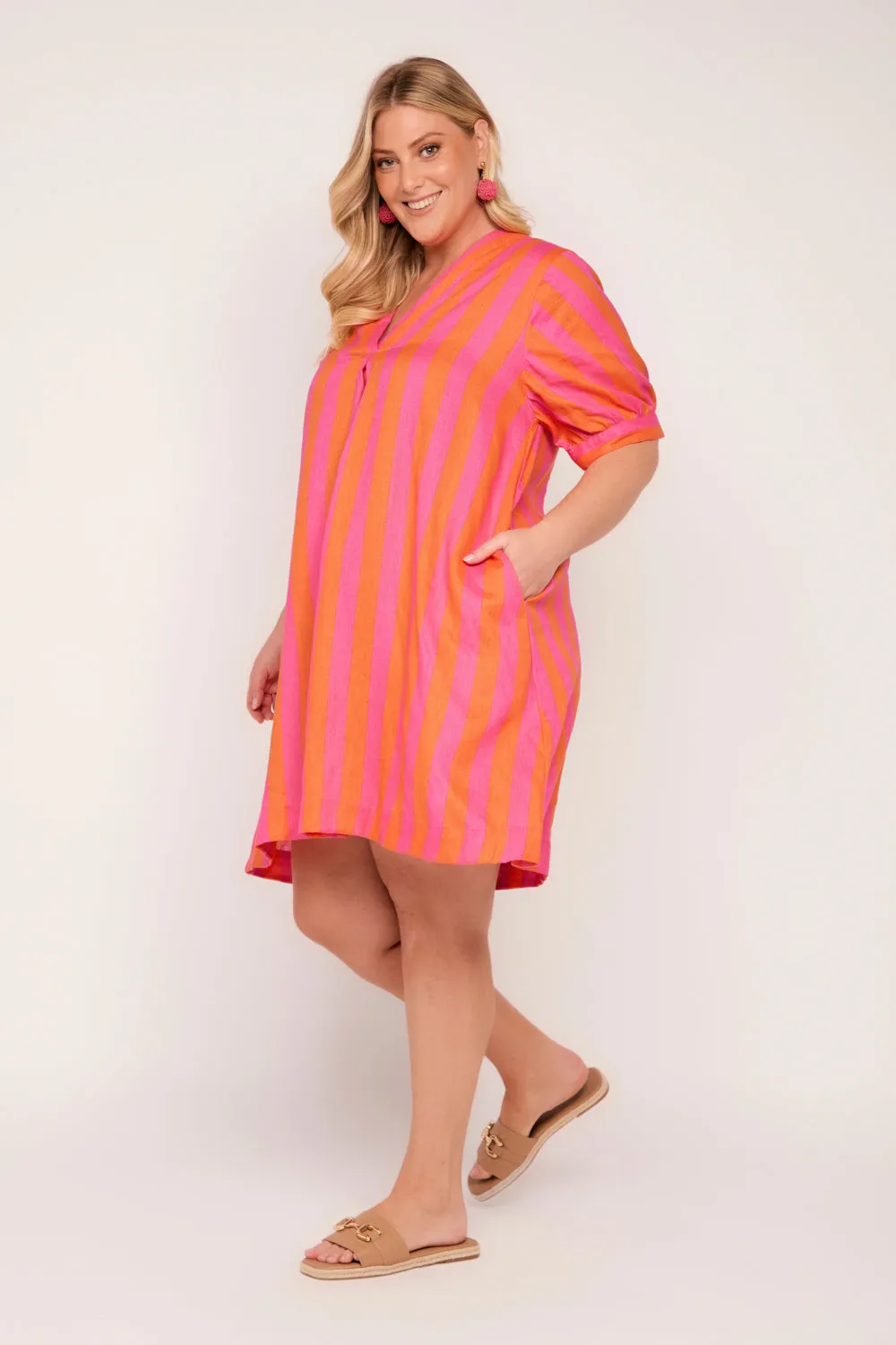 Kora A-Line Puff Sleeve Linen Dress in Afterglow sold by Adrift product image thumbnail 4