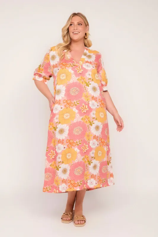 Kora A-Line Linen Midi Dress in Vienna sold by Adrift