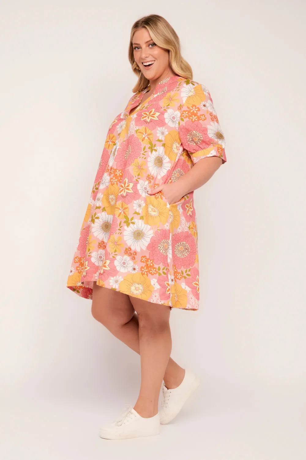 Kora A-Line Puff Sleeve Linen Dress in Vienna sold by Adrift product image thumbnail 4