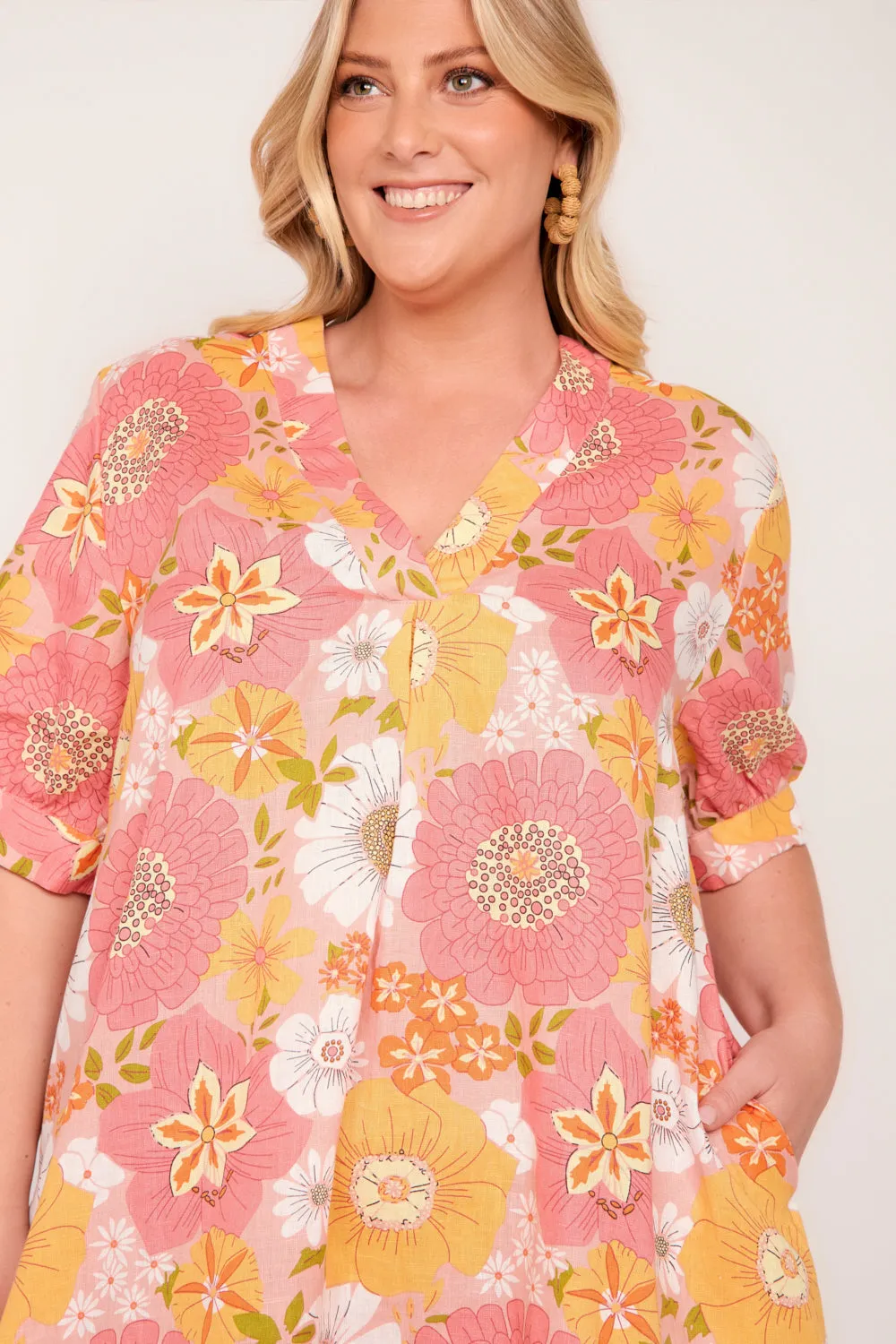 Kora A-Line Puff Sleeve Linen Dress in Vienna sold by Adrift product image thumbnail 2