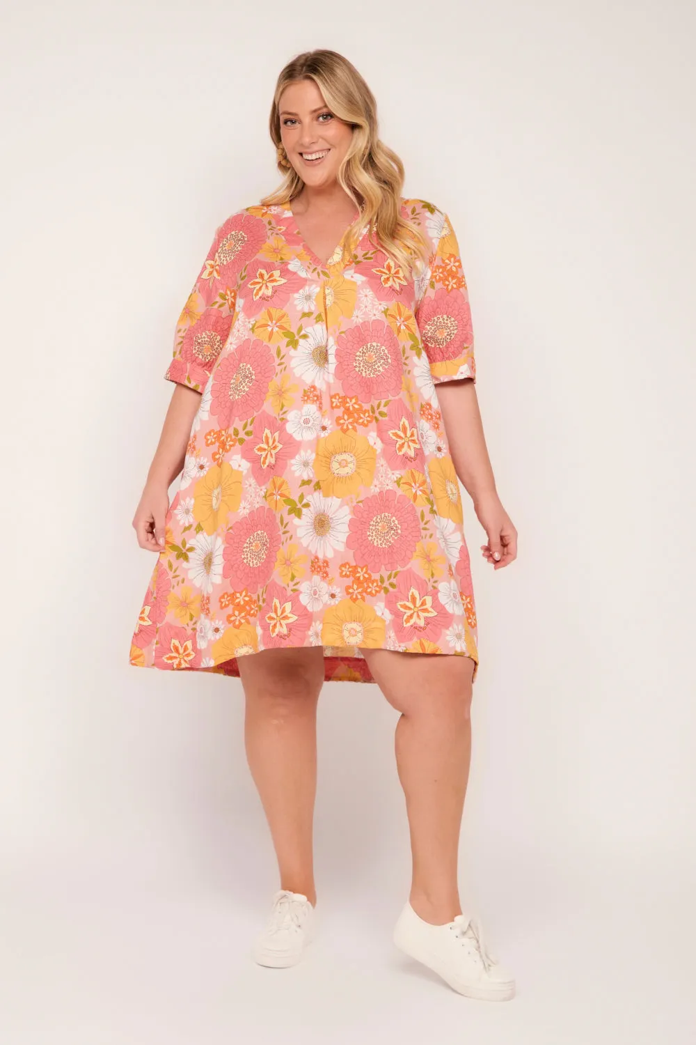 Kora A-Line Puff Sleeve Linen Dress in Vienna sold by Adrift product image thumbnail 3