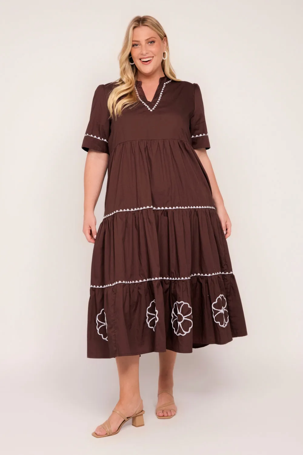 Sabre V-Neck Poplin Dress in Chocolate sold by Adrift product image thumbnail 5