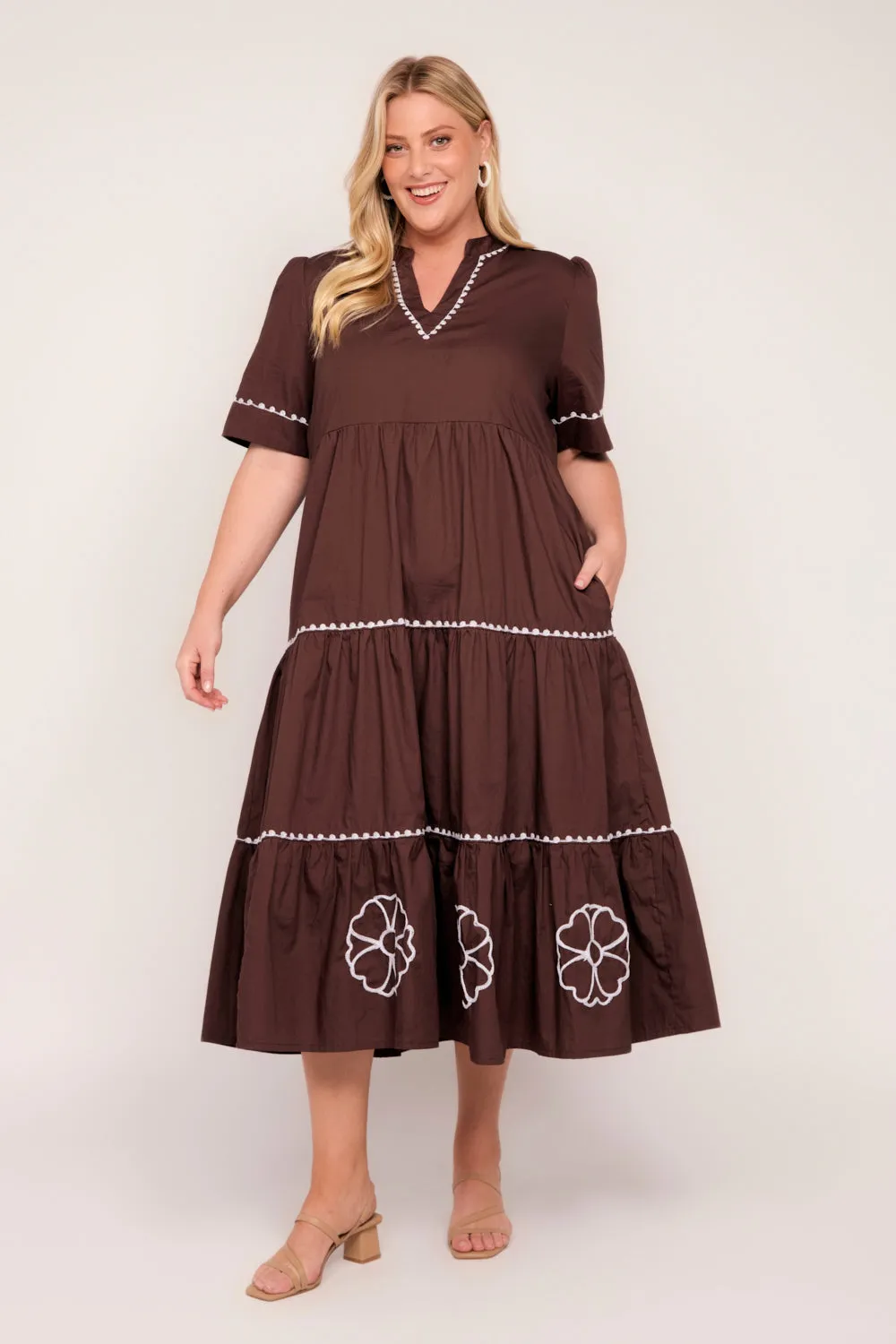 Sabre V-Neck Poplin Dress in Chocolate sold by Adrift product image thumbnail 2