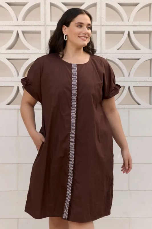 Adalynn Poplin Shift Dress in Chocolate sold by Adrift