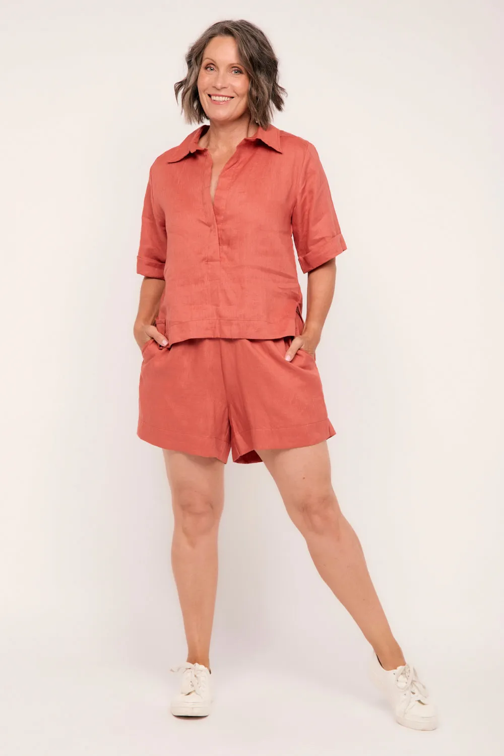 Lizey A-Line Linen Short in Desert Rose sold by Adrift product image thumbnail 2