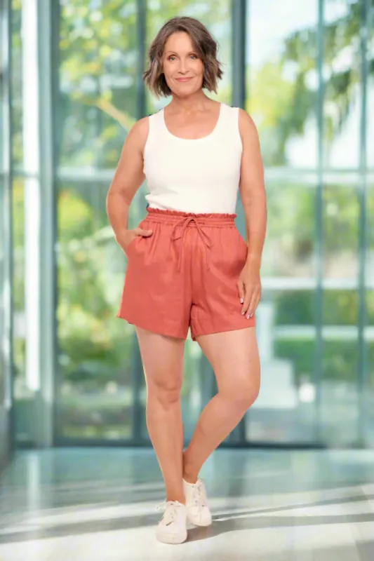 Lizey A-Line Linen Short in Desert Rose sold by Adrift