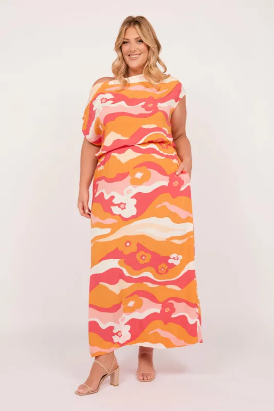 Alice Drop Shoulder Maxi Dress in Solene Pink sold by Adrift