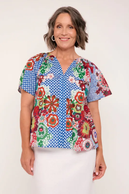 Quinn Flutter Sleeve Top in Saleya sold by Adrift