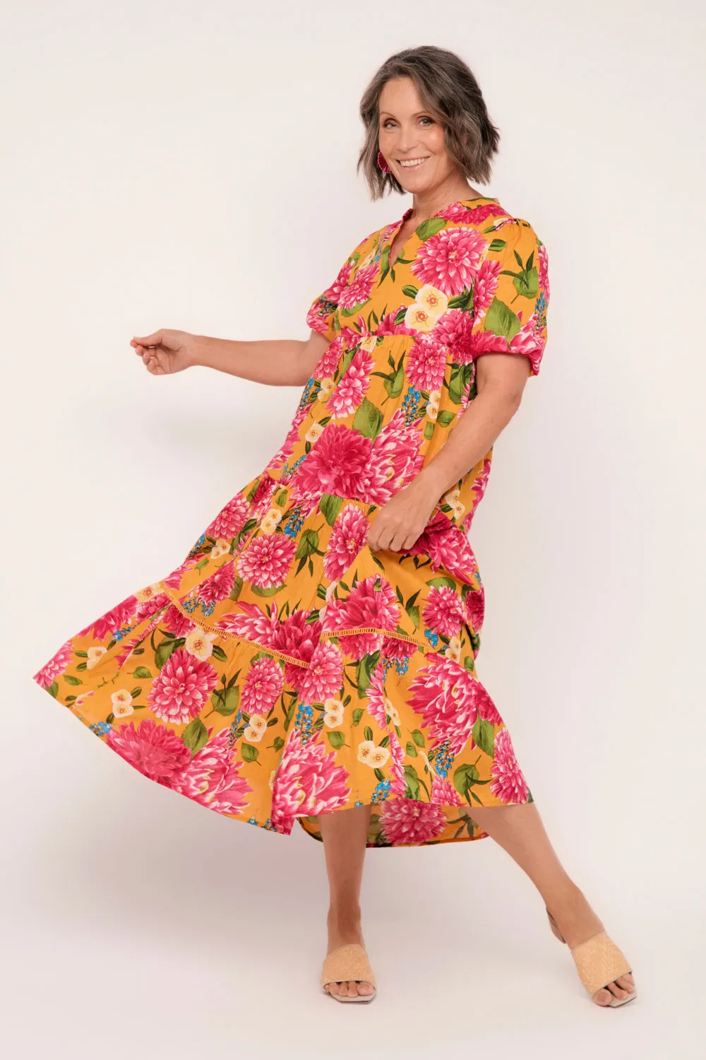 Sabre V-Neck Dress in Dreaming Dahlias sold by Adrift product image thumbnail 5