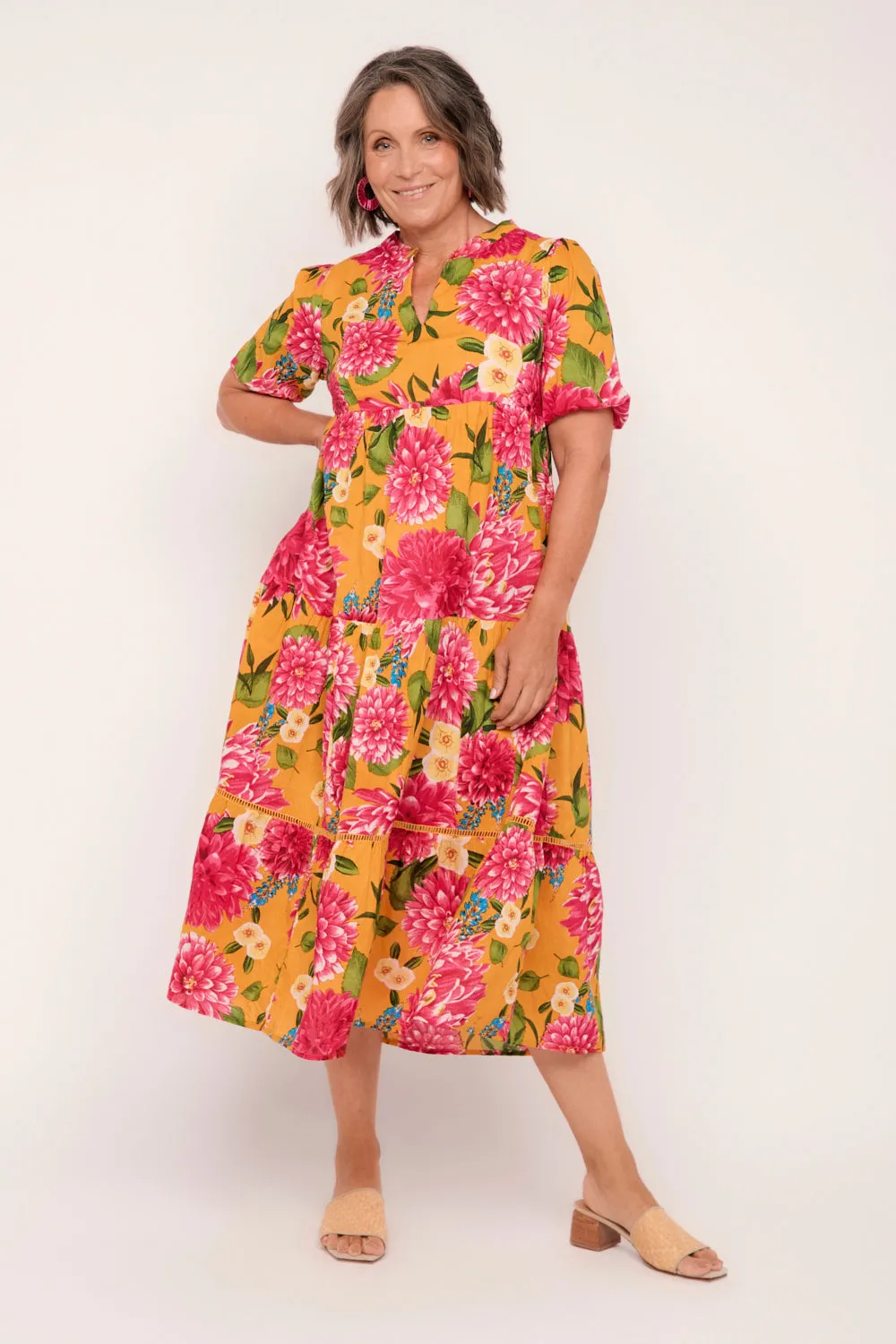 Sabre V-Neck Dress in Dreaming Dahlias sold by Adrift product image thumbnail 2