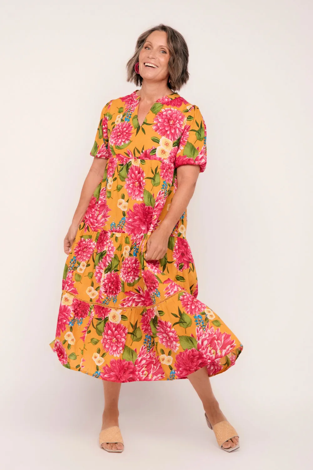 Sabre V-Neck Dress in Dreaming Dahlias sold by Adrift product image thumbnail 4