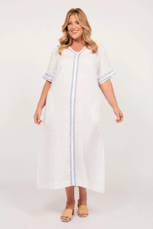 Tamara Linen Maxi Dress in Island Breeze sold by Adrift