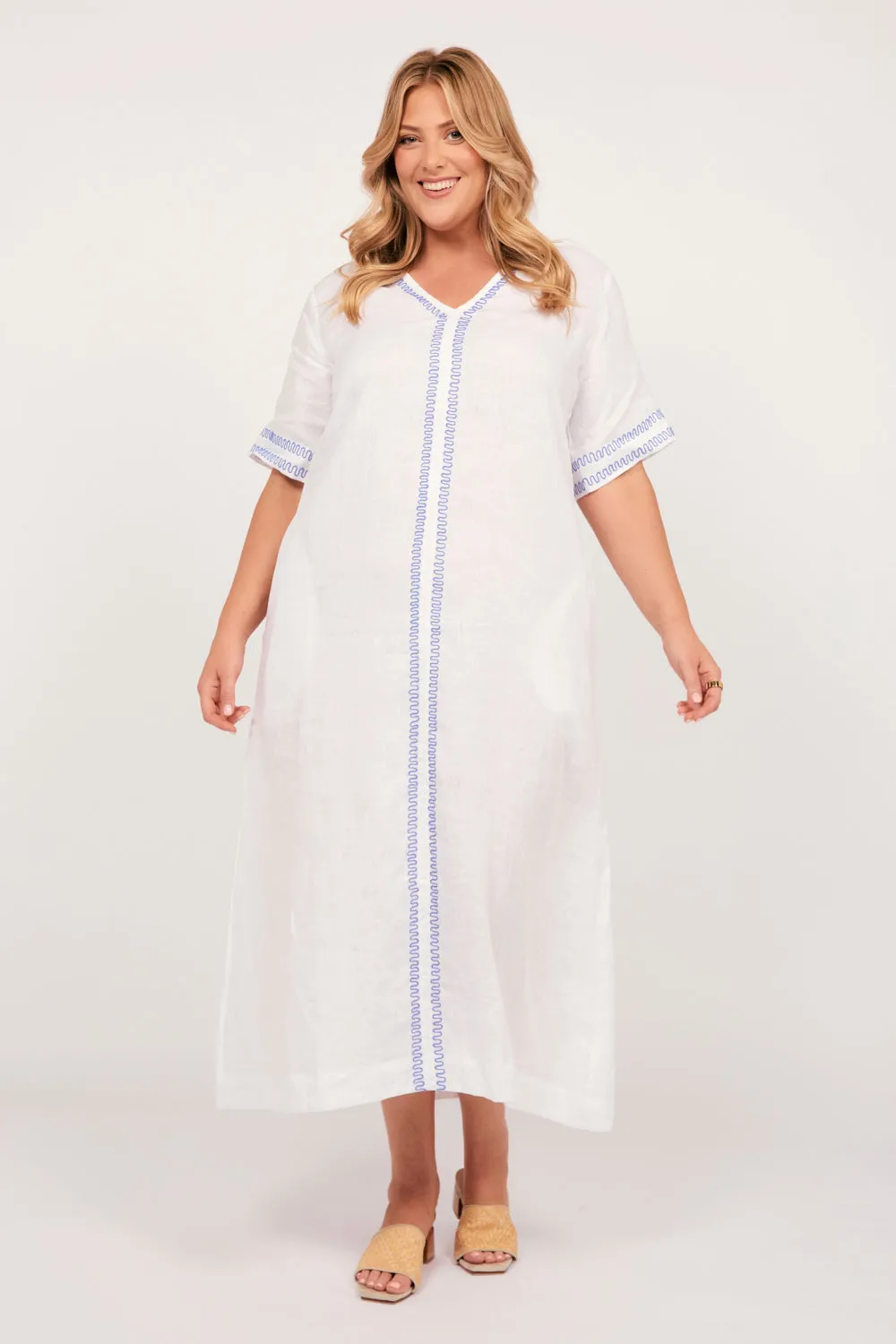 Tamara Linen Maxi Dress in Island Breeze sold by Adrift
