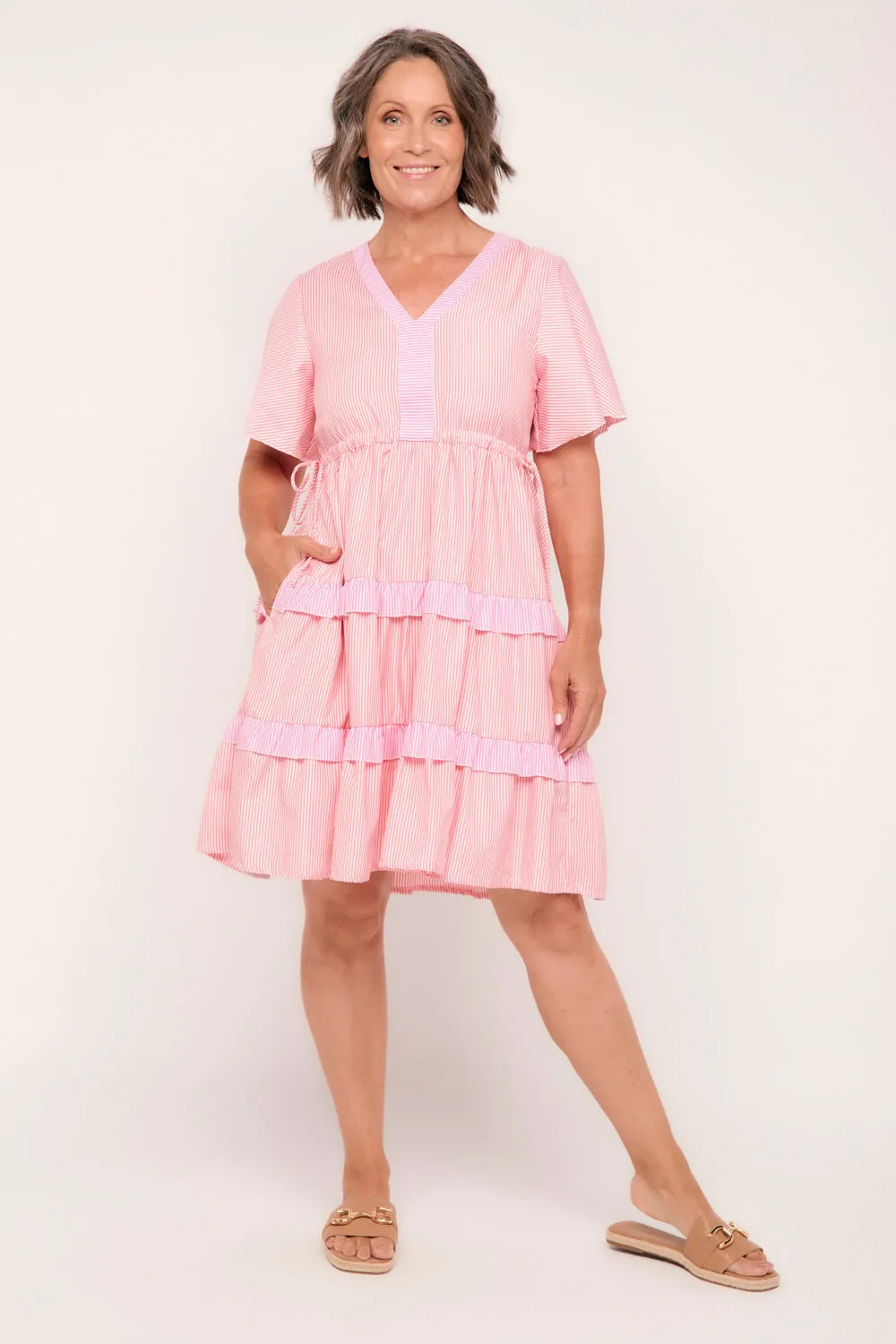 Iris Short Dress in Sunrise Stripes sold by Adrift