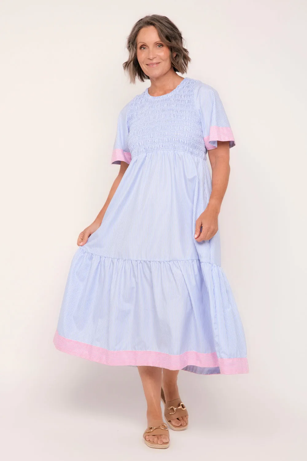 Minden Midi Flutter Sleeve Dress in Sunny Day Stripes sold by Adrift product image thumbnail 3