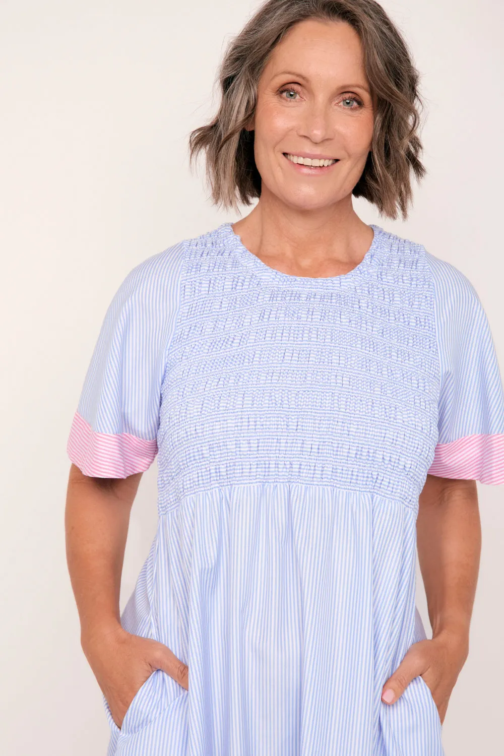 Minden Midi Flutter Sleeve Dress in Sunny Day Stripes sold by Adrift product image thumbnail 2