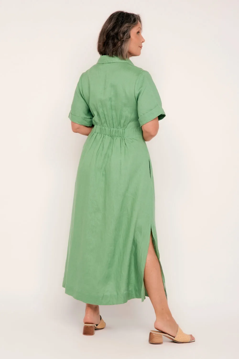 Gracie Linen Short Sleeve Shirt Dress in Jadesheen sold by Adrift product image thumbnail 5