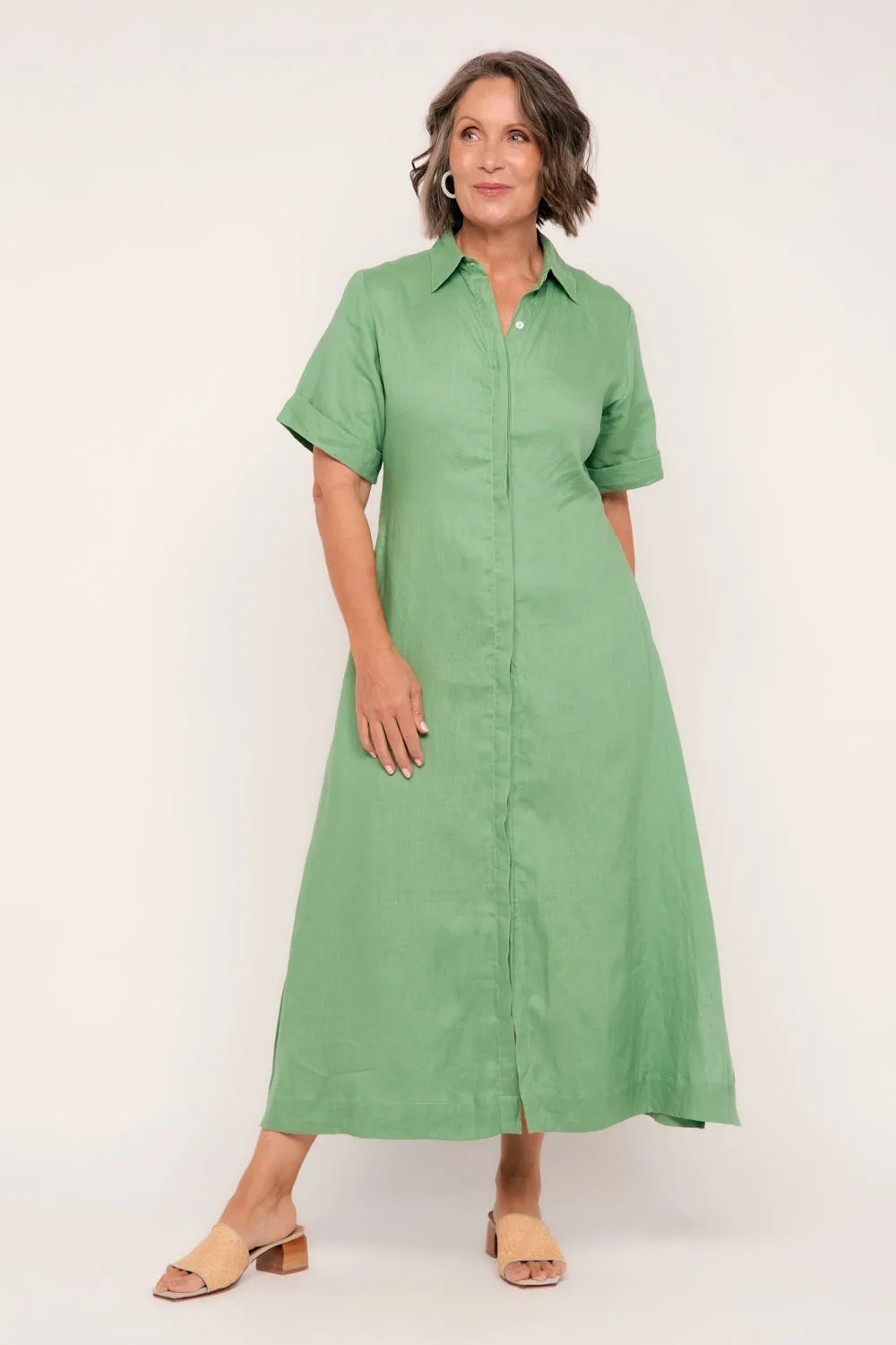 Gracie Linen Short Sleeve Shirt Dress in Jadesheen sold by Adrift product image thumbnail 2