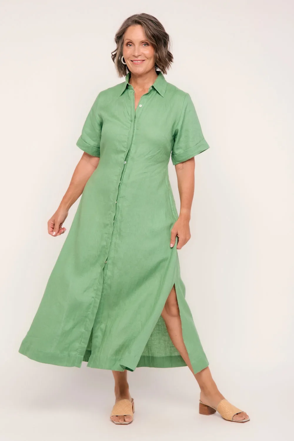 Gracie Linen Short Sleeve Shirt Dress in Jadesheen sold by Adrift product image thumbnail 3