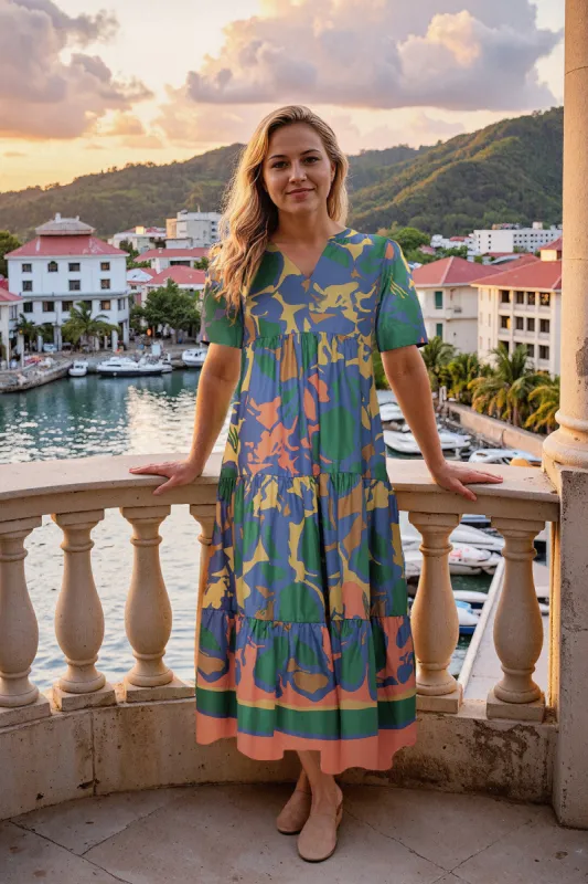 Sabre V-Neck Dress in Montego Bay sold by Adrift