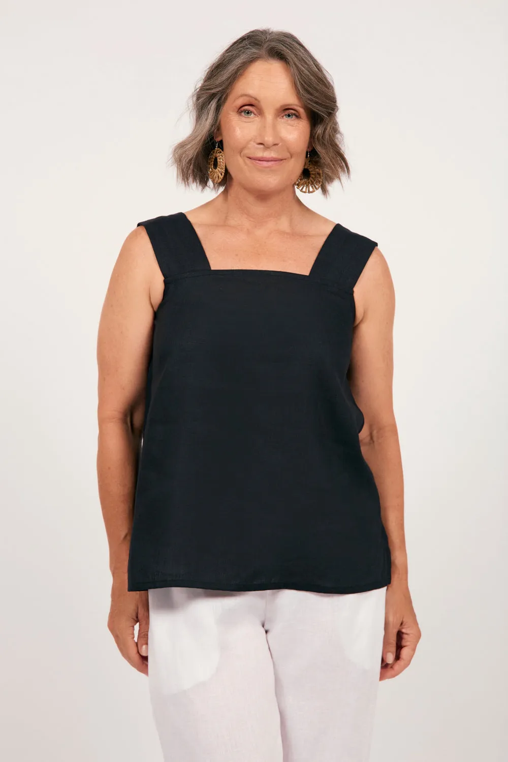 Bec Linen Top in Black sold by Adrift