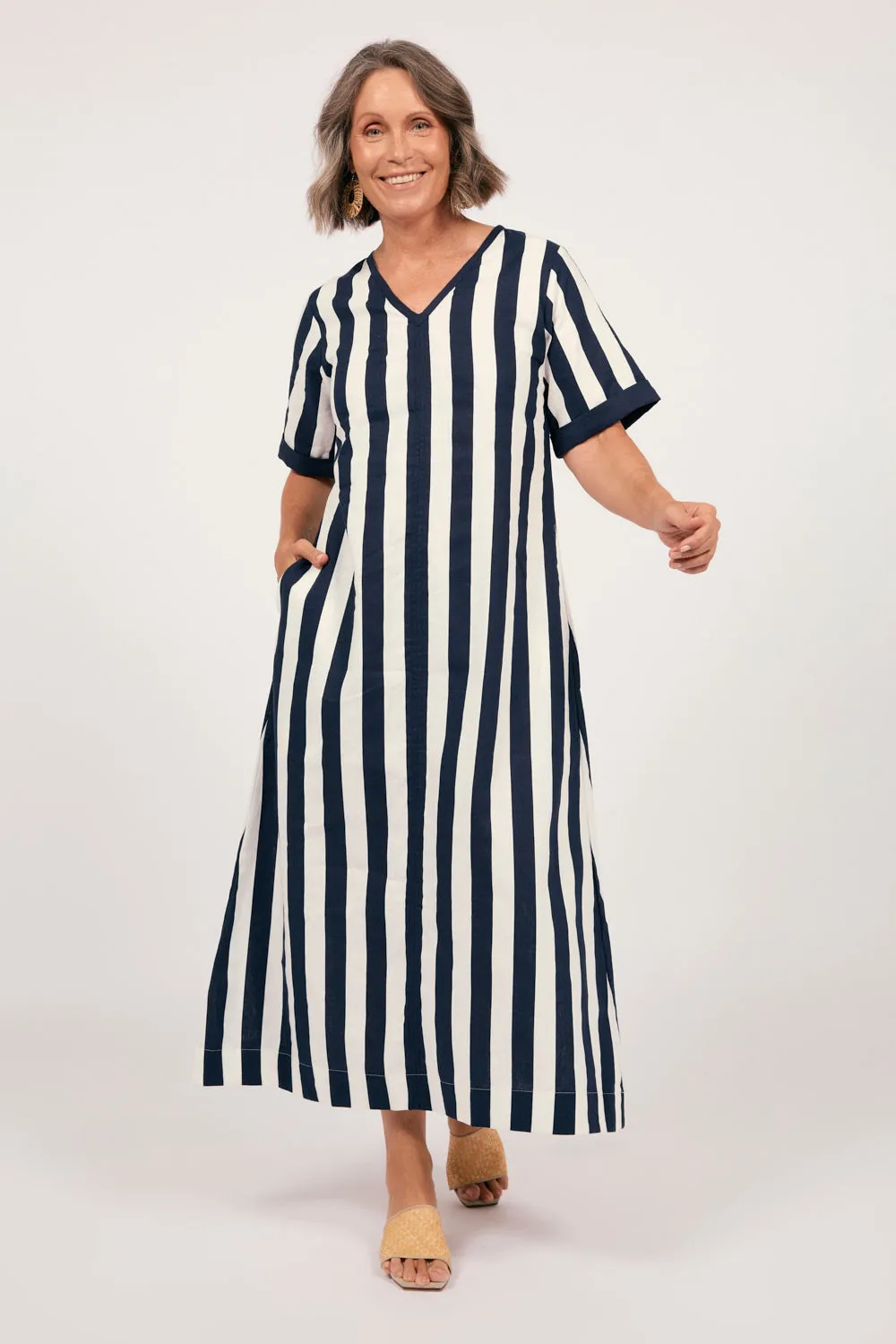 Tamara V-Neck Dress in Voyager sold by Adrift