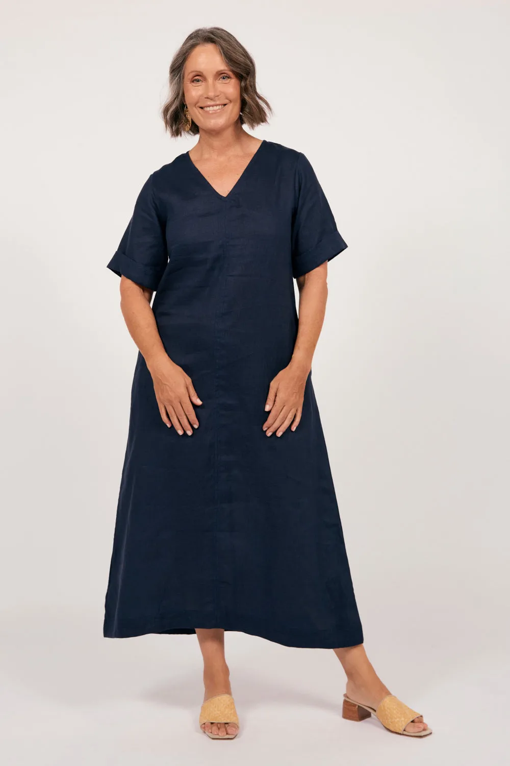 Tamara Linen V-Neck Dress in Navy sold by Adrift product image thumbnail 3