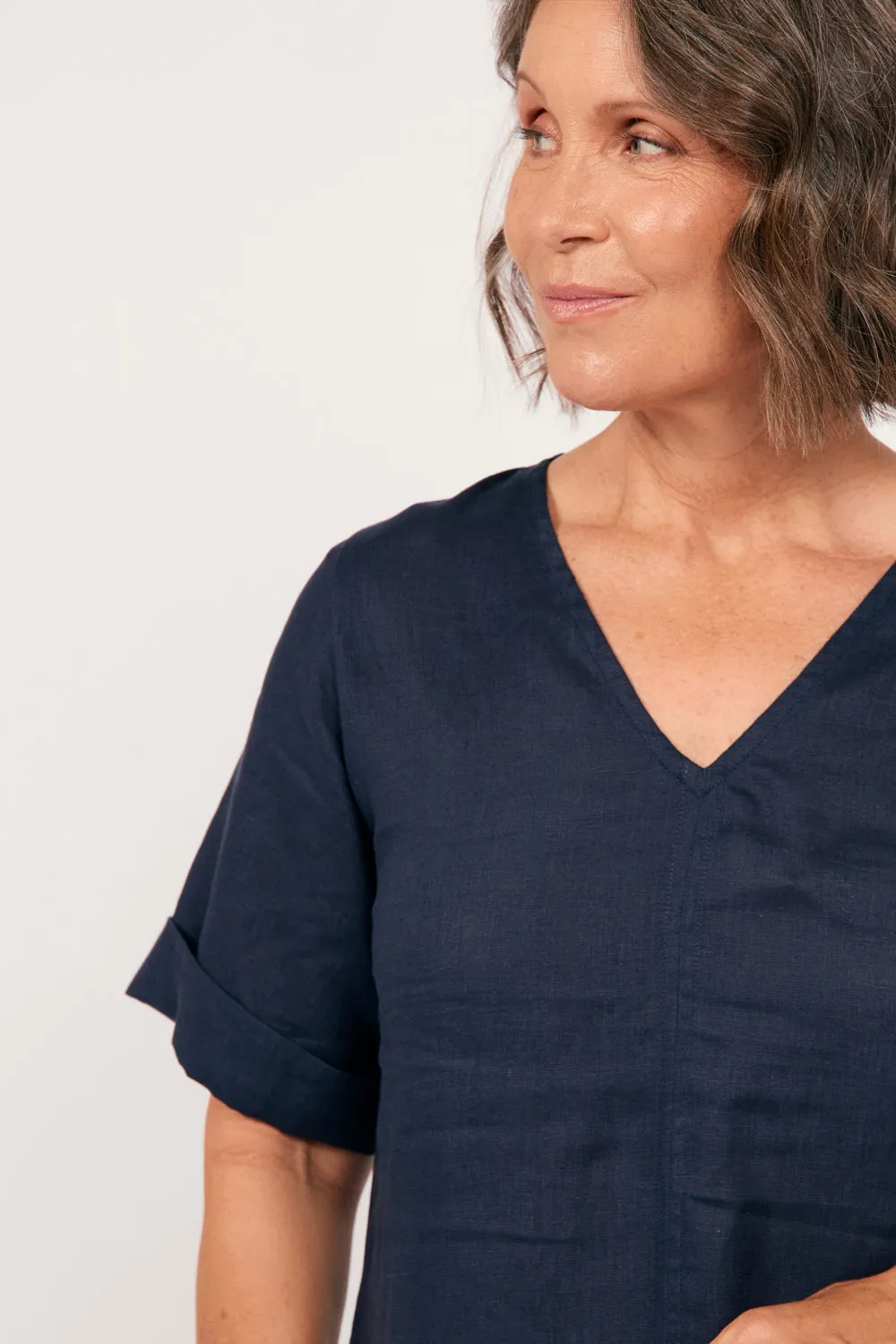 Tamara Linen V-Neck Dress in Navy sold by Adrift product image thumbnail 2