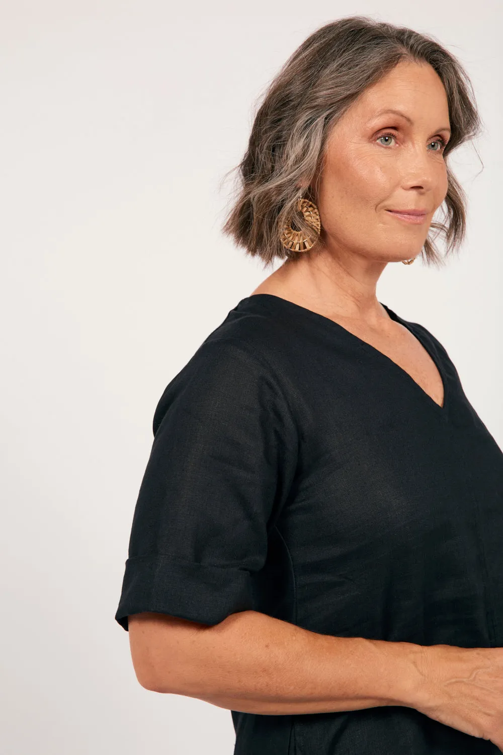 Tamara Linen V-Neck Dress in Black sold by Adrift product image thumbnail 2