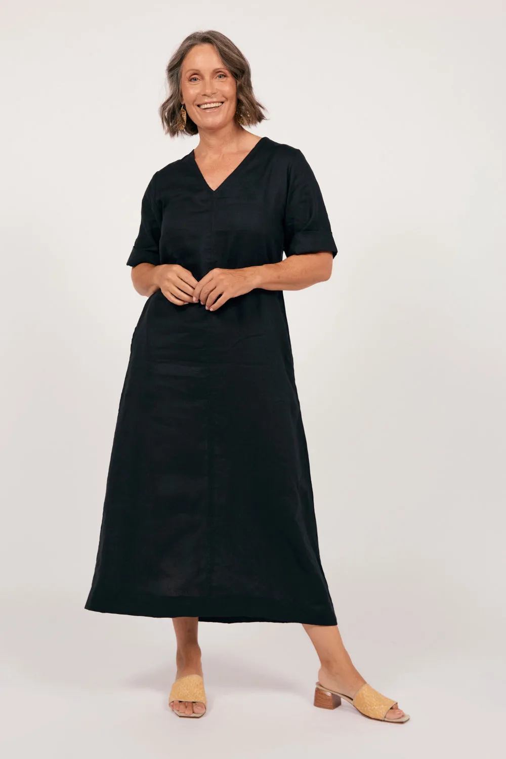 Tamara Linen V-Neck Dress in Black sold by Adrift product image thumbnail 4