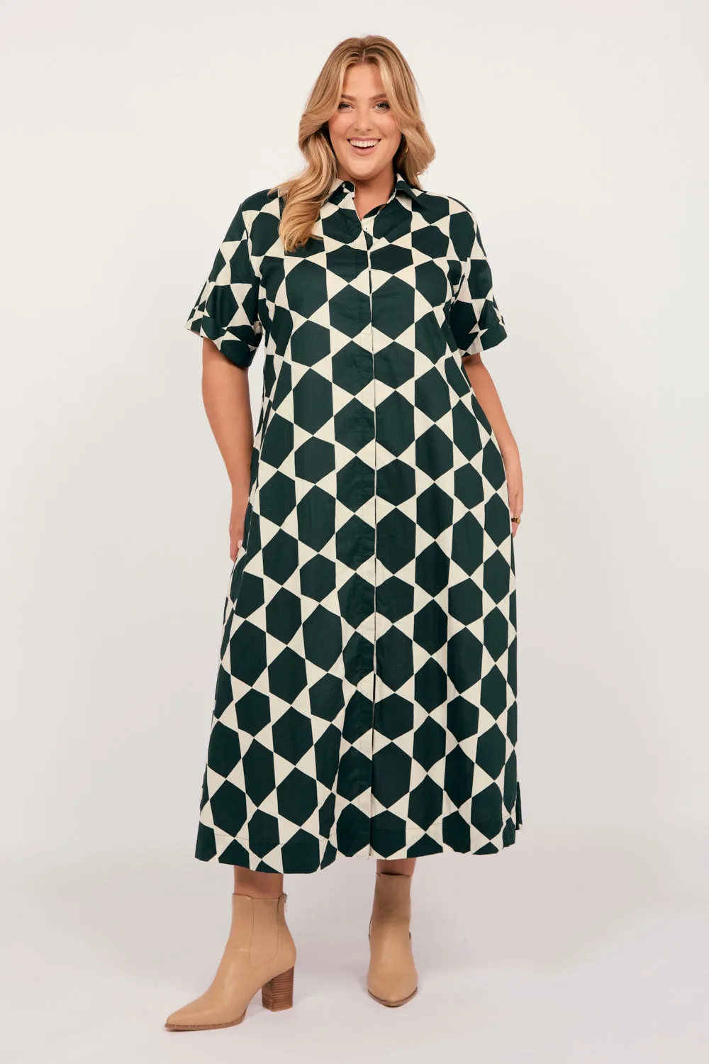 Gracie Shirt Dress in Golden Lime sold by Adrift