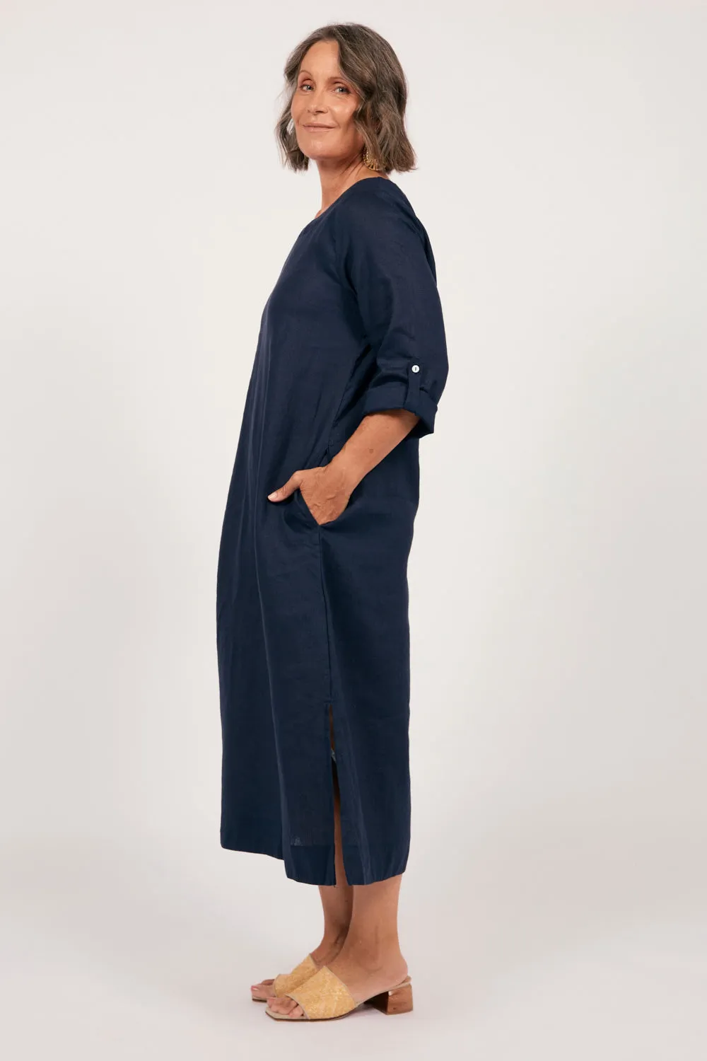 Jarla Linen Midi Dress in Navy sold by Adrift product image thumbnail 4
