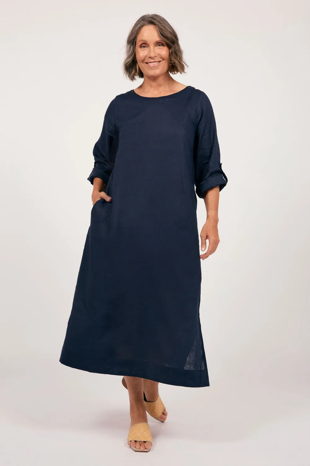 Jarla Linen Midi Dress in Navy sold by Adrift product image thumbnail 3