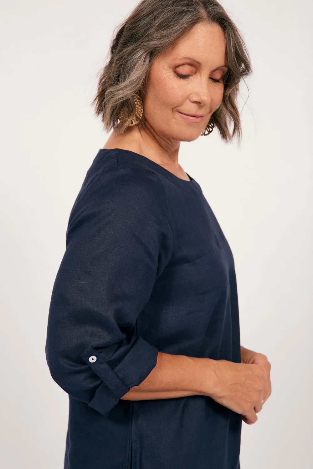 Jarla Linen Midi Dress in Navy sold by Adrift product image thumbnail 2