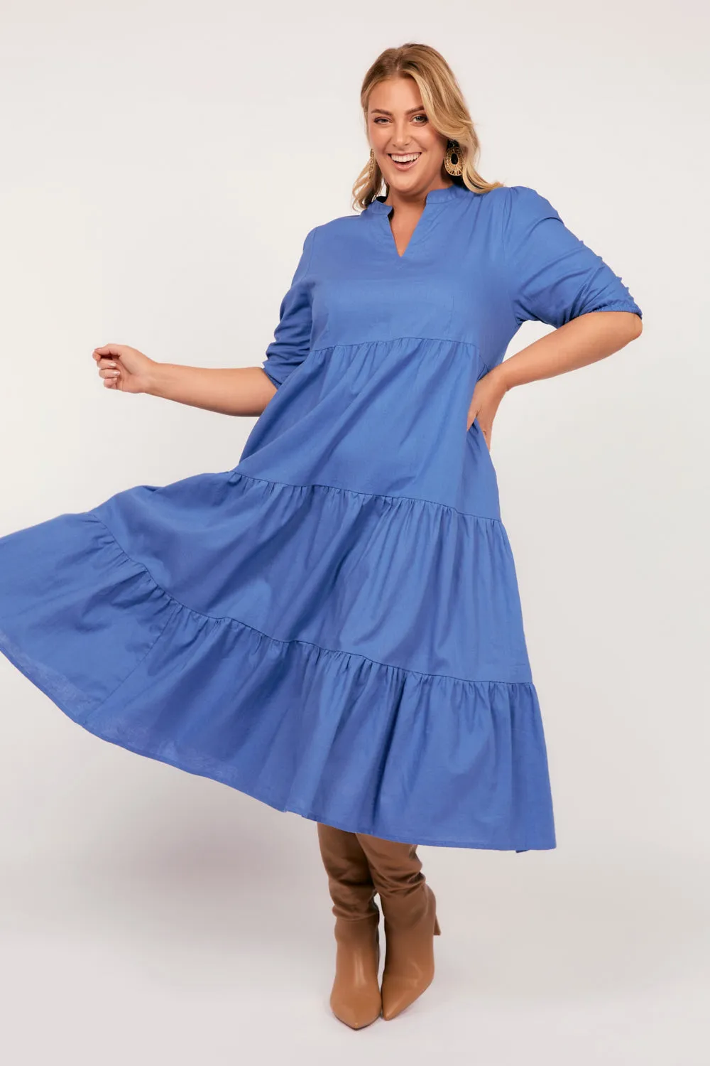 Sabre V-Neck Dress in Yale Blue sold by Adrift