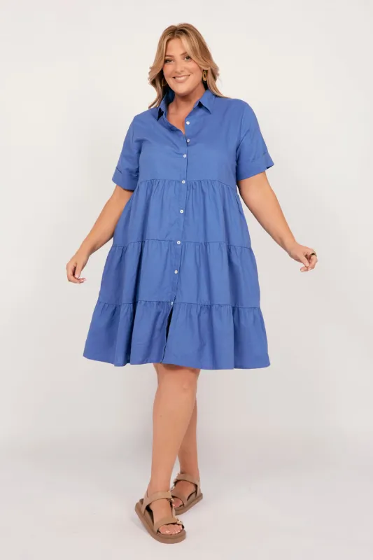 Sabre Collared Short Dress in Yale Blue sold by Adrift