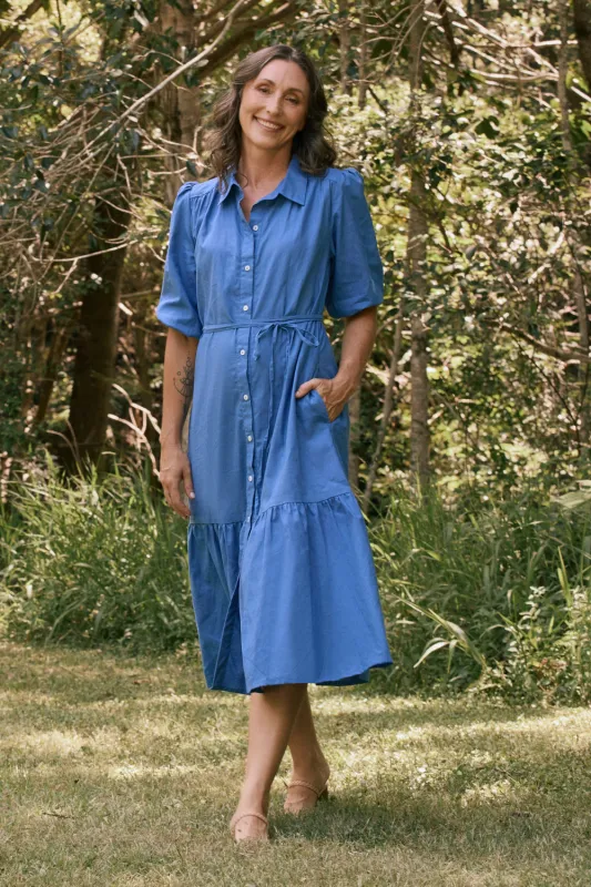 Kenny Collared Maxi Dress in Yale Blue sold by Adrift