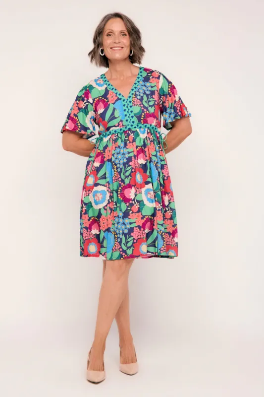 Iris Short Dress in Midnight in Paris sold by Adrift