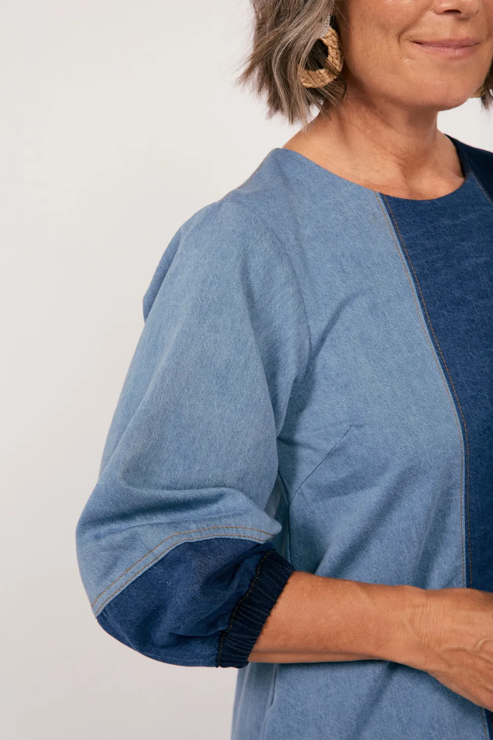 Hazel Denim Shift Dress in Patchwork sold by Adrift product image thumbnail 3